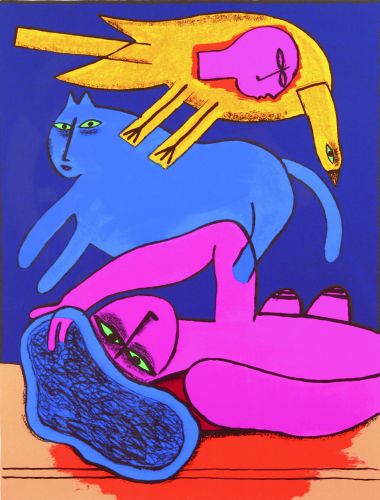 Vrouw, gele vogel /250